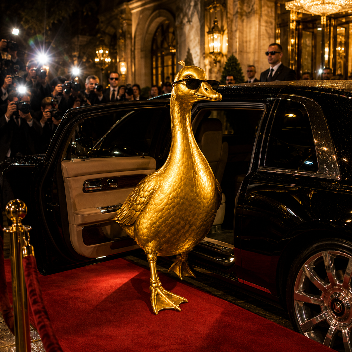 Golden Goose stepping out of a limousine on the red carpet